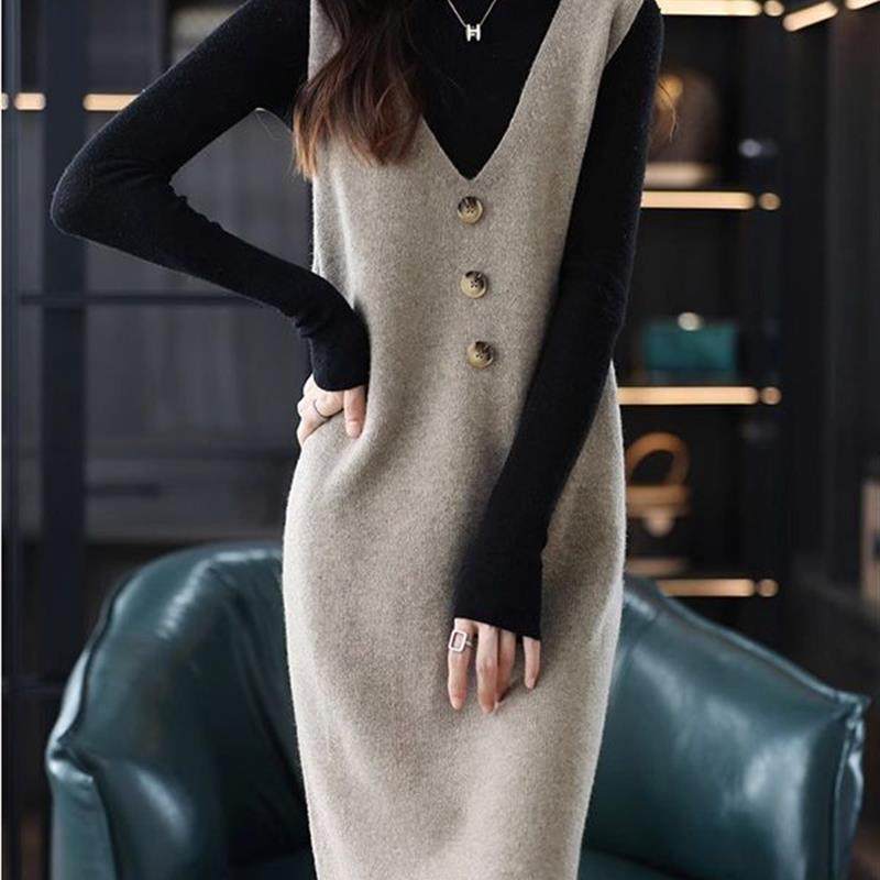 针织马甲背心裙女外穿春秋2025年新款中长款宽松过膝无袖毛衣裙