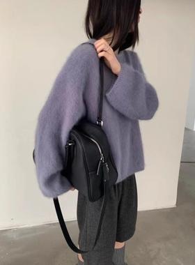 软糯奶fufu紫色水貂绒套头毛衣女秋冬外穿宽松慵懒毛茸茸针织上衣