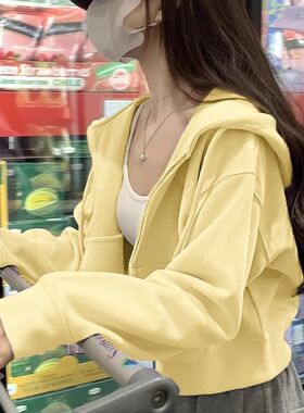 黄色秋季短款卫衣外套女秋冬2025新款上衣小个子早秋女装穿