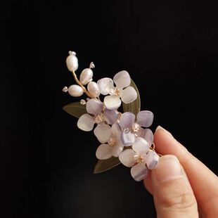 紫色夹子头饰发夹后脑勺边夹侧边汉服宋制步摇发饰仙女 超仙 森系