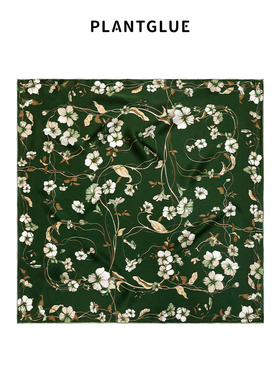 植花PLANT 轻舞花扬 100%桑蚕丝围巾春夏新款方双面印花真丝丝巾