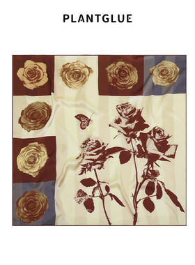 植花PLANT 柏林玫瑰 桑蚕丝真丝丝巾系脖 美拉德中方巾母亲节礼物