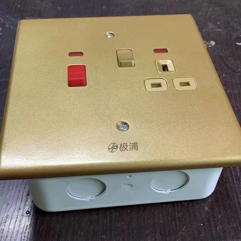 45A 250V DP 带电木厨房炊具开关带13A插座带霓虹红灯
