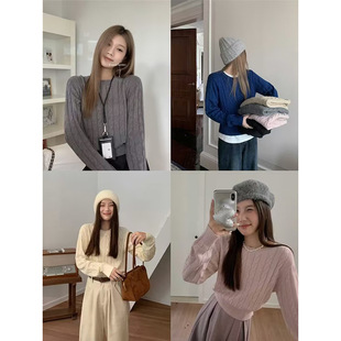 【今天在你左边】学院风圆领套头麻花毛针织衫女装秋季新款上衣