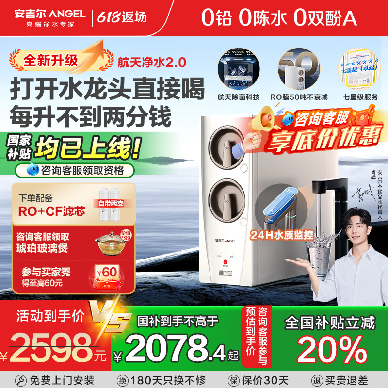 政府补贴安吉尔净水器家用直饮厨房自来水过滤饮水机玉龙Pro1200G