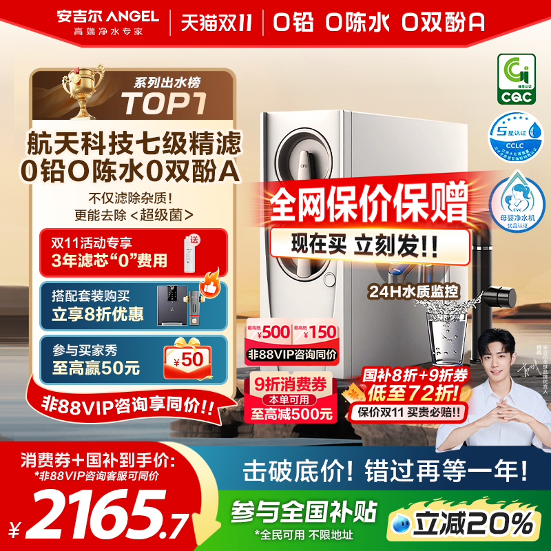 政府补贴安吉尔净水器家用直饮厨房自来水过滤净水机玉龙Pro1200G
