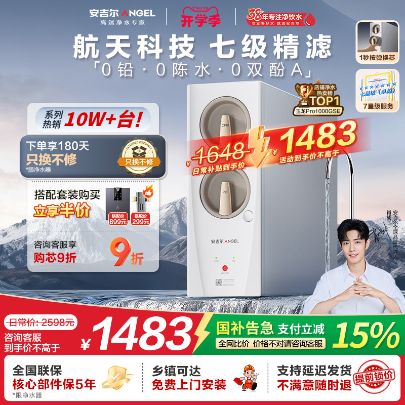 政府补贴安吉尔净水器家用直饮厨房过滤净水机玉龙PRO1000GSE