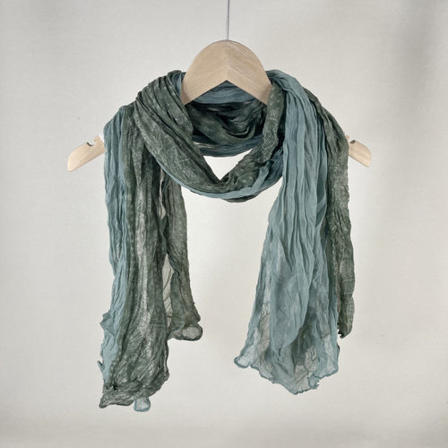 外贸春秋森系文艺围巾女百搭褶皱纯色腰果花拼接薄款压皱棉麻围脖