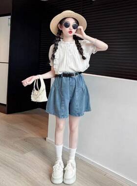 女童夏季薄款牛仔短裤两件套