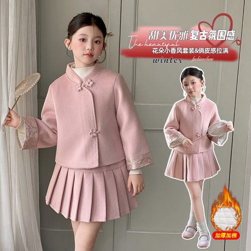 女童冬季新中式红色过年连衣裙