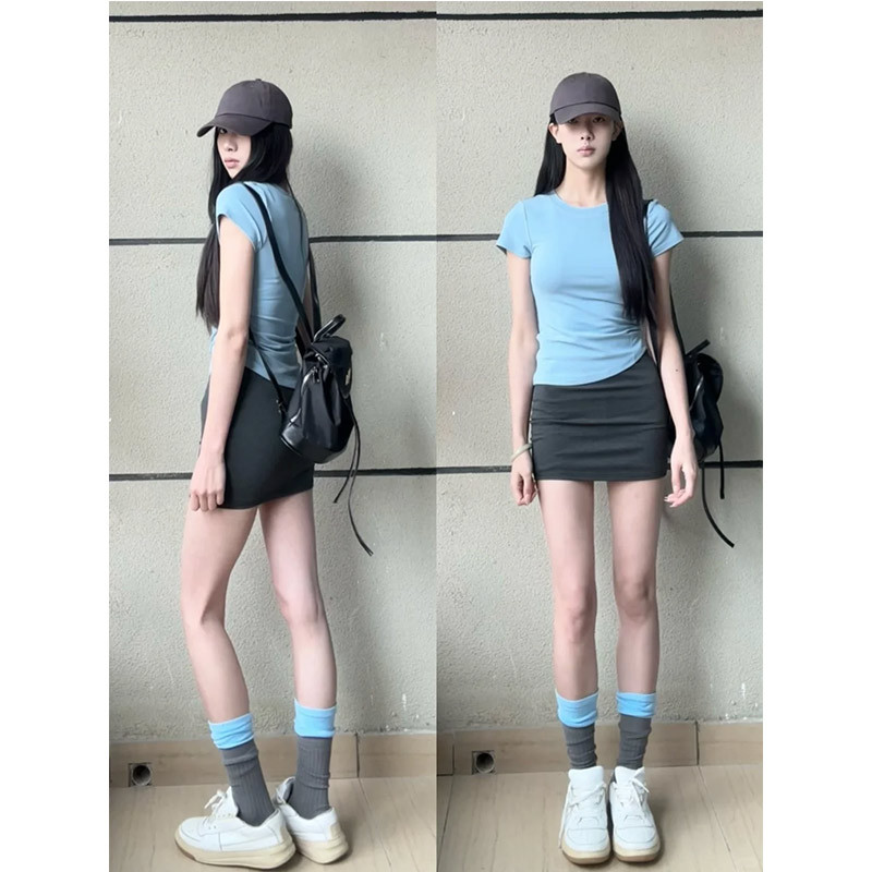 灰色包臀裙女夏季新款高腰显瘦韩系a字半身裙小个子纯欲辣妹短裙
