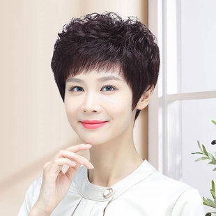 许昌假发女短发中老年短卷发遮盖白发妈妈全头套现货批发真人发丝