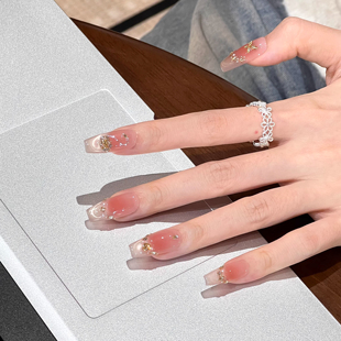 DLZ天鹅湖畔手工定制穿戴甲中长款 粉色显白美甲贴小碎钻秋冬新款