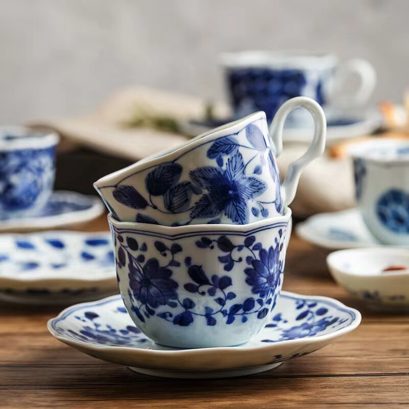 蓝凛堂咖啡杯日本进口青花瓷杯子家用陶瓷下午茶杯釉下彩陶瓷杯碟