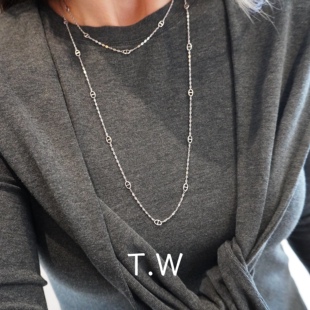 T.W法式 休闲高级感精致猪鼻子闪耀锁骨链 轻奢通体925纯银镀金个性