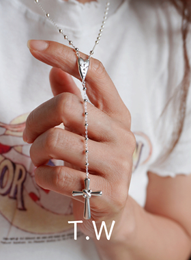 sonmat925纯银心形十字架项链