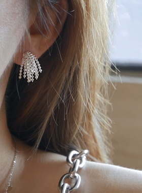 烟花 T.W欧美ins风新款通体925纯银设计感复古气质圆珠流苏耳环女