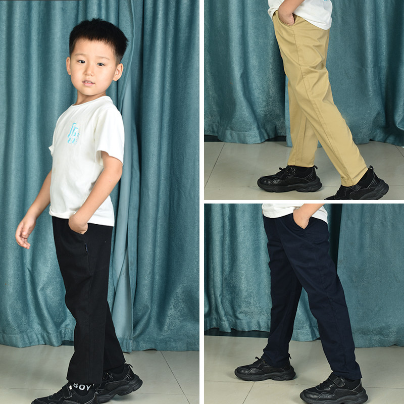 儿童卡其色长裤子小学生黑色休闲裤男女孩春秋季纯棉英伦西装校服