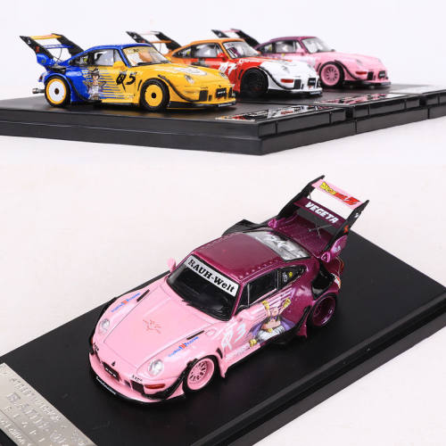 SW 1:64保时捷RWB993宽体改装高尾翼动漫涂装仿真合金汽车模型