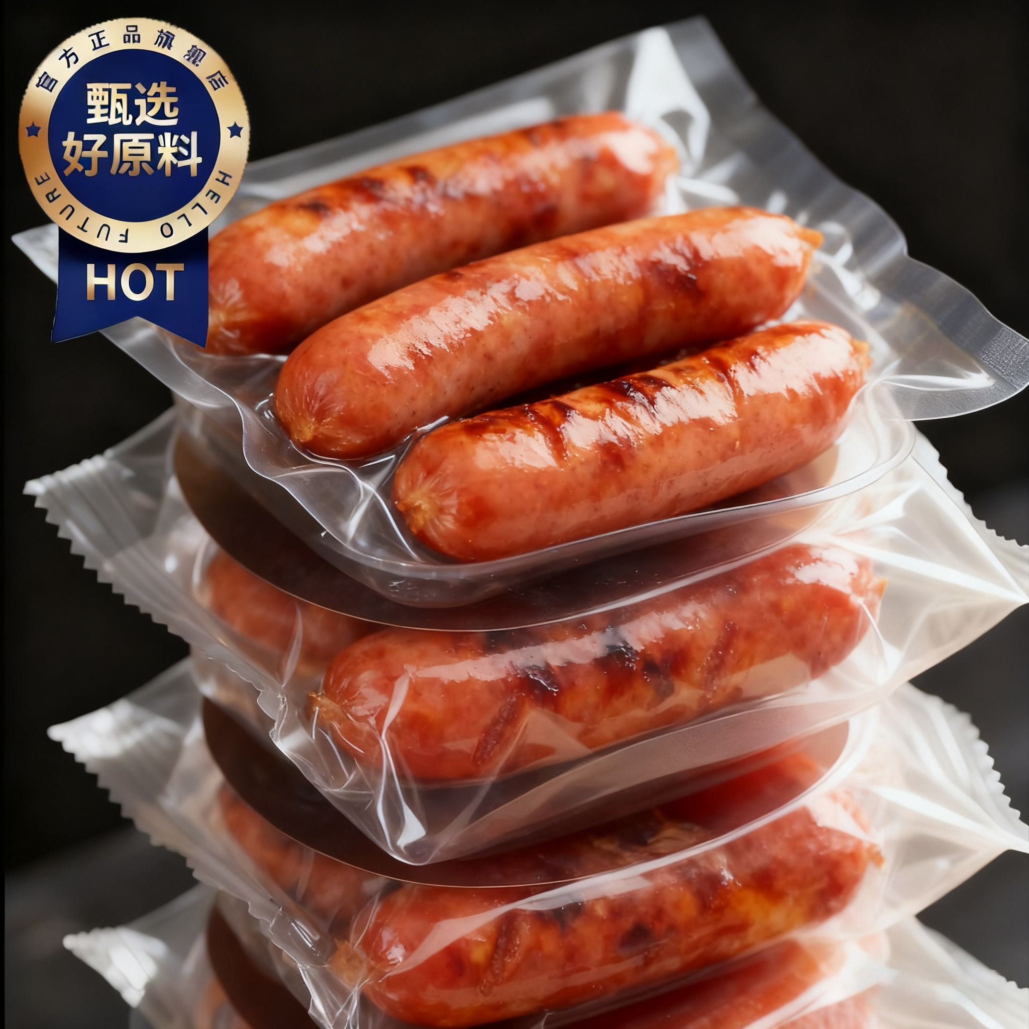 地道火山石烤肠儿童无添加早餐半成品纯肉火腿肠原味黑椒味旗舰店