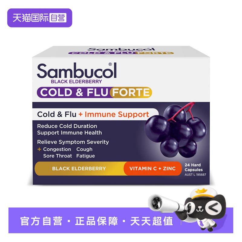 【自营】澳洲Sambucol黑接骨木小黑果免疫力VC维生素C加锌24粒