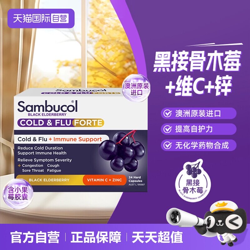 【自营】澳洲Sambucol黑接骨木小黑果免疫力VC维生素C加锌24粒