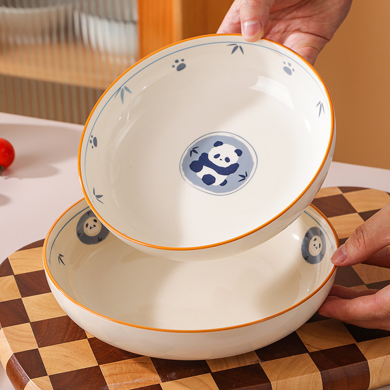 可爱熊猫菜盘子2025新款家用炒菜盘中式釉下彩高颜值可爱四方盘碟,餐饮具,盘,淘宝优惠券,粉丝福利购,淘宝优惠卷