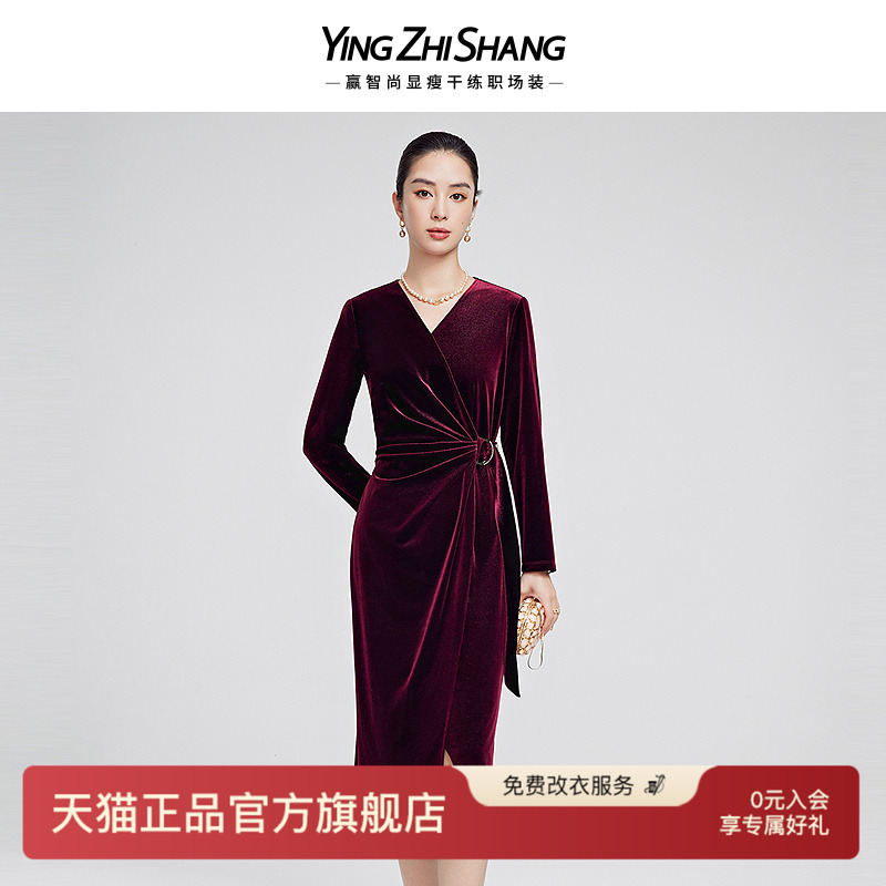 赢智尚安可拉红丝绒连衣裙
