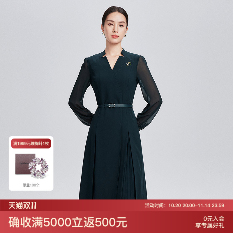 赢智尚职场松柏绿醋酸连衣裙