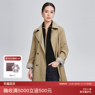 赢智尚中长款 棉感复合丝卡其色小个子穿搭风衣外套女 风衣女秋新款