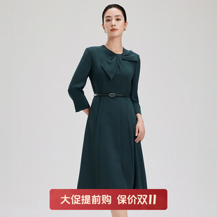 长袖 职业通勤女装 醋酸气质裙子 a字收腰连衣裙早秋新款 赢智尚法式