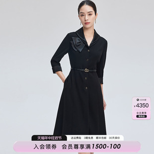 裙设计感复古优雅醋酸初春连衣裙2024春新款 赢智尚黑色西装 女裙子