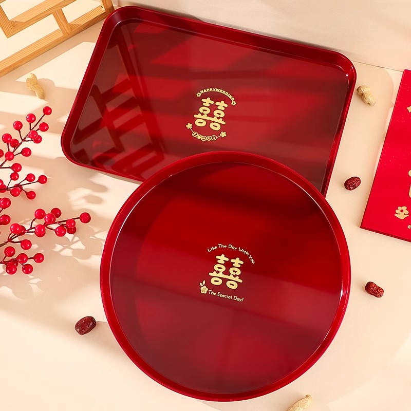 果盘喜糖盘结婚红色敬酒托盘