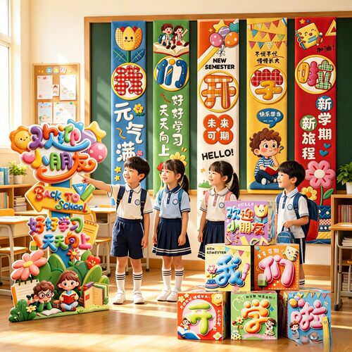 开学季挂布地堆盒KT板摆件装饰