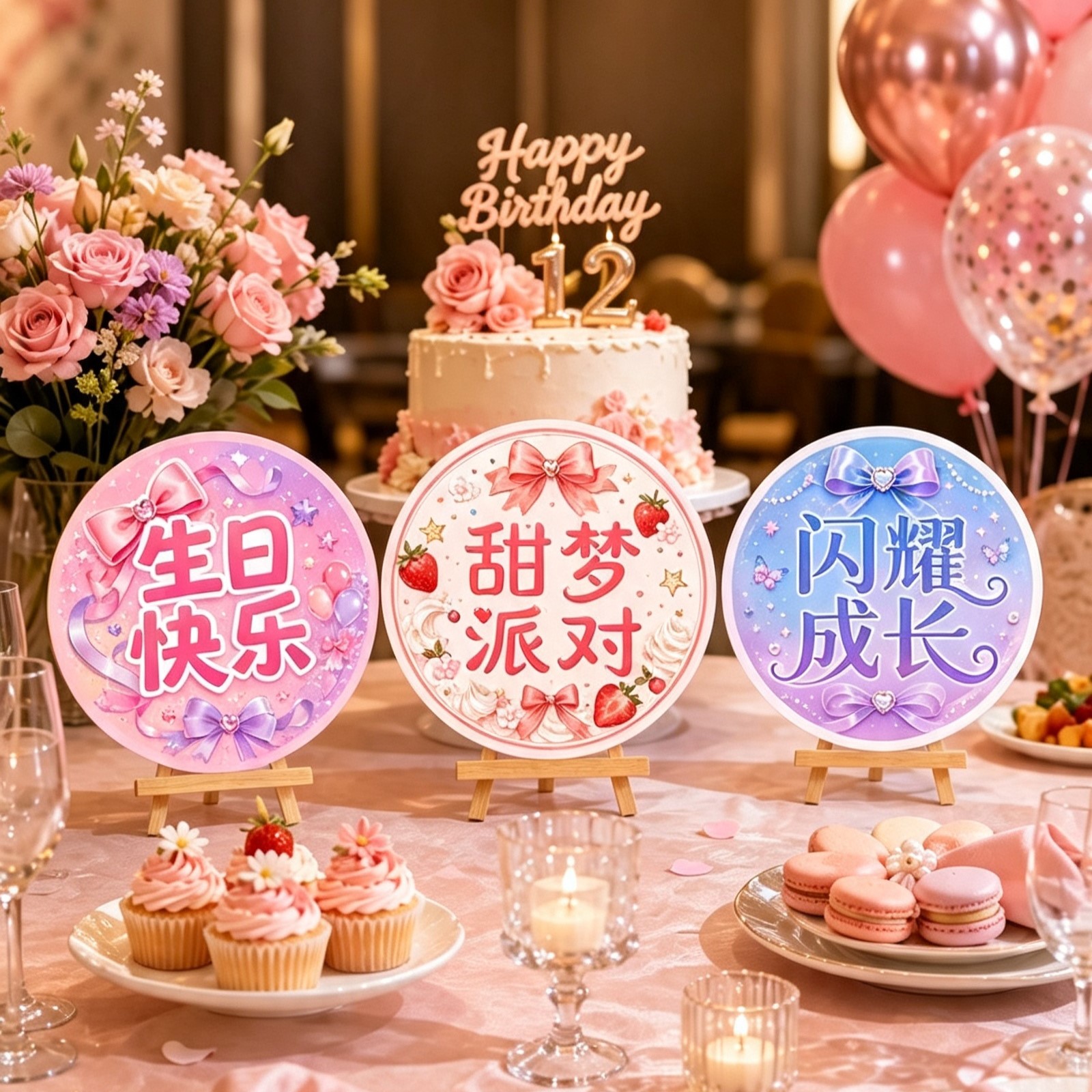 女孩生日派对桌面立牌拍照道具图片