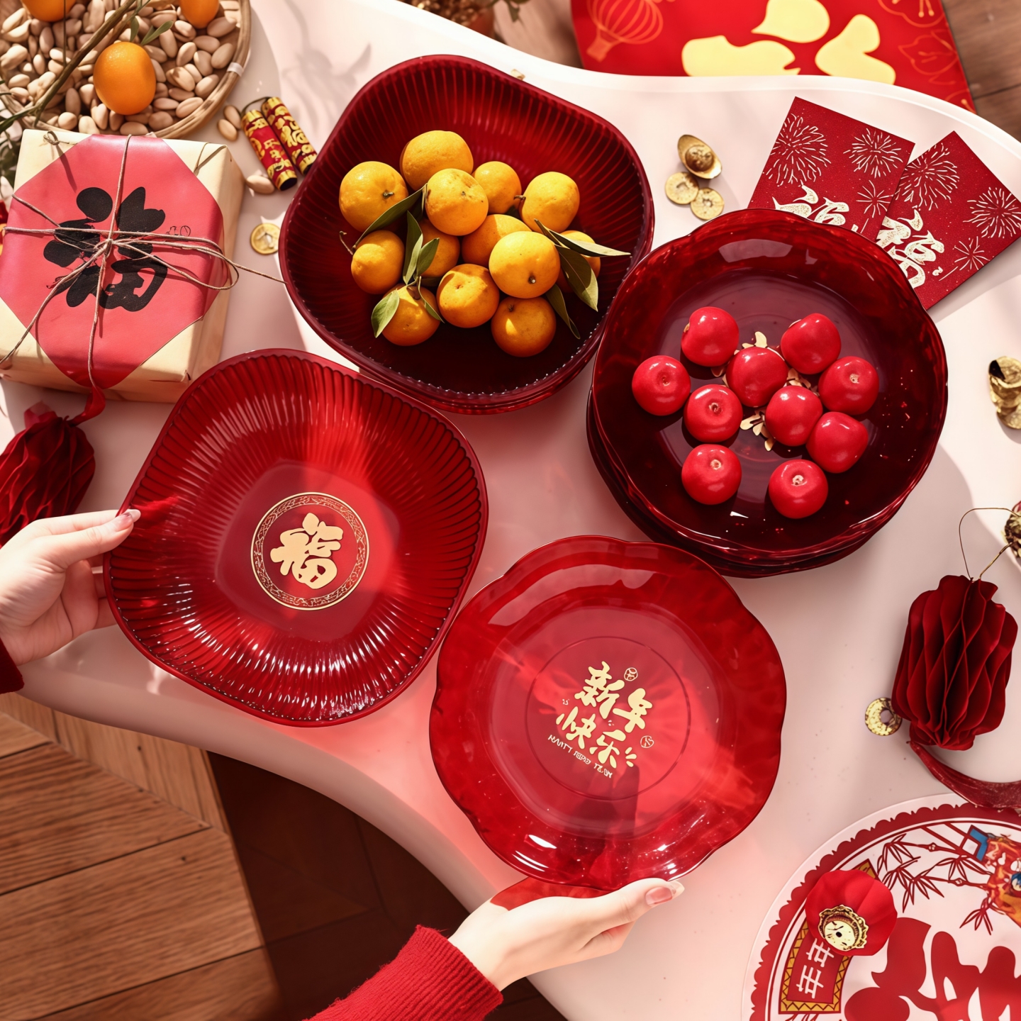 新年水果盘红色客厅茶几