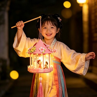 中秋国潮儿童手工DIY手提花灯