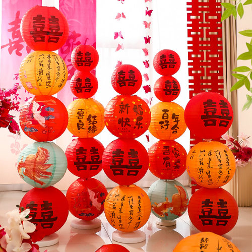 结婚喜字灯笼立柱女方婚房布置