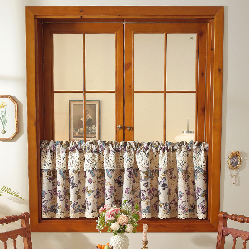 门帘棉麻布艺复古半帘厨房短帘遮挡飘窗窗帘纱隔断卧室日式田园风