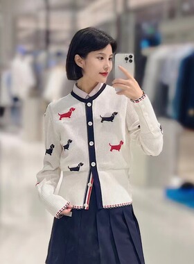 春夏新款TUMA TB动物图案香风长袖开衫镂空撞色小狗四杠女款
