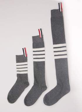 TB袜子四条杠灰色中筒袜纯小腿袜短棉日系过膝袜长筒袜jk女压力袜