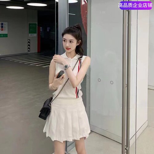 THHBTB夏季无袖撞色条纹白色POLO