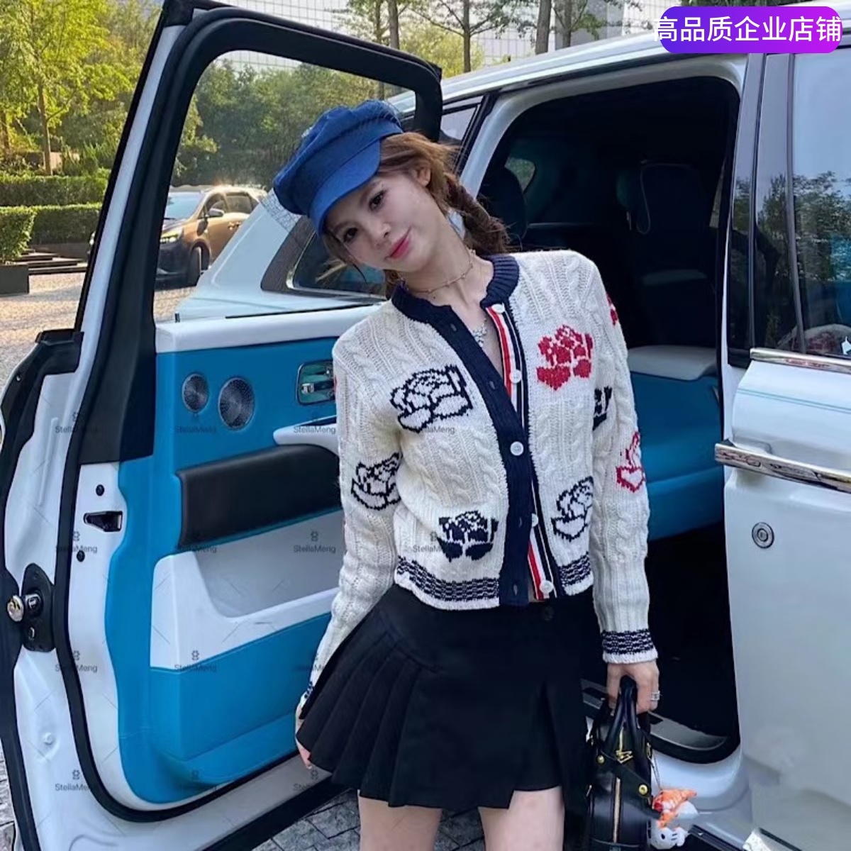 TB针织开衫粗针玫瑰花刺绣毛衣