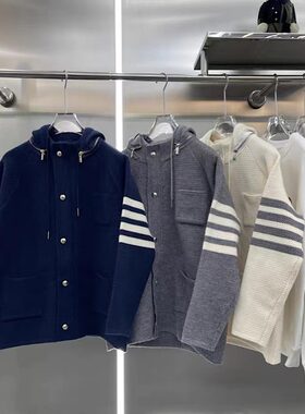 TB灰色连帽针织加厚毛衣开衫大衣
