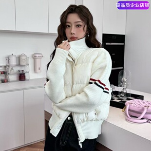THHB TB经典双彩条针织毛线拼接修身立领羽绒服 加厚防风保暖外套