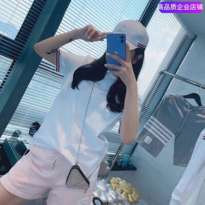 TB夏季纯棉圆领T恤彩条白T