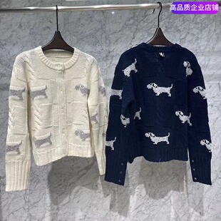 BEEWNE TB提花刺绣小狗开衫羊毛短款圆领针织衫学院风女款外套潮