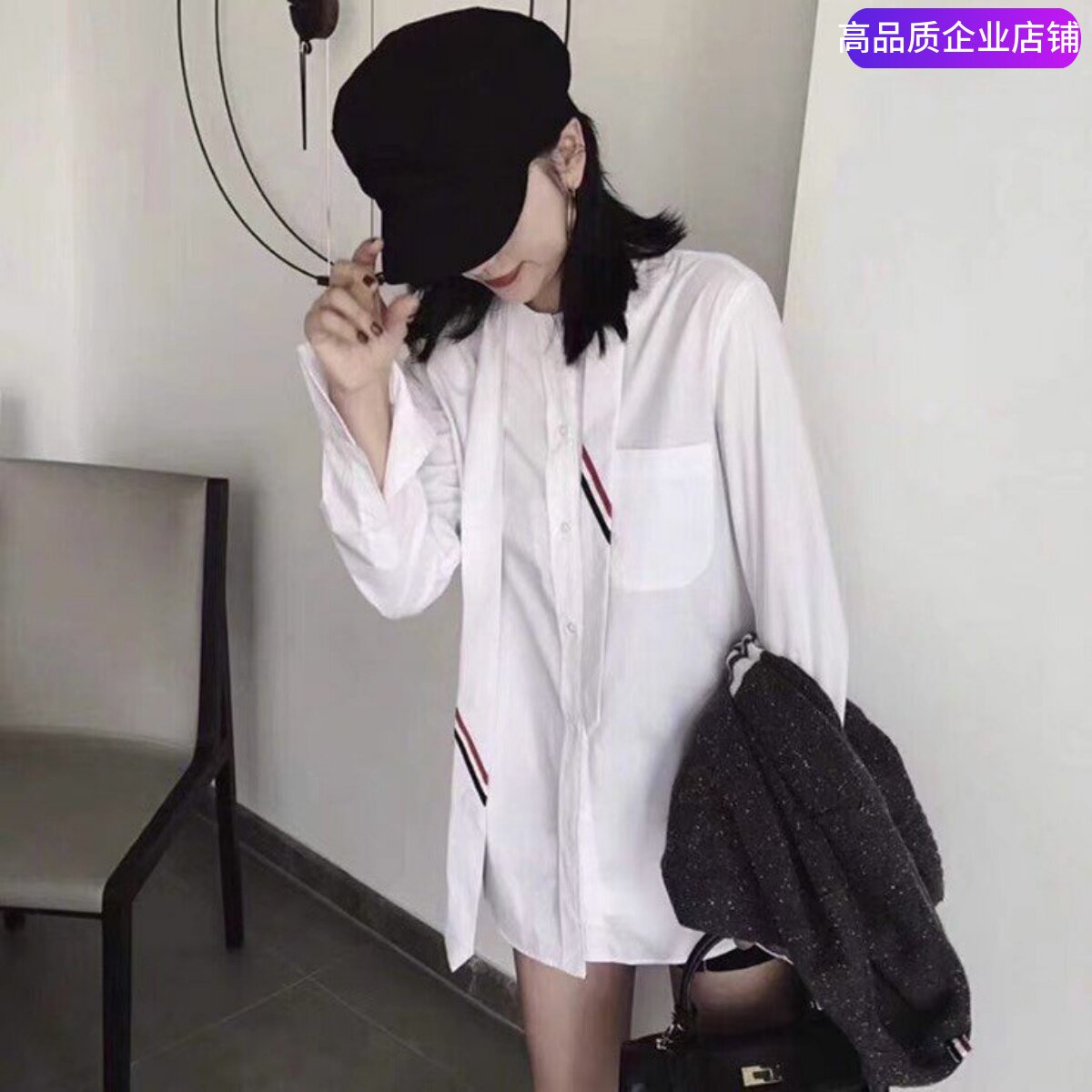 TB白色府绸薄款高品质领带衬衣图片