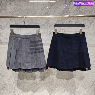 【赠运费险】THHB TB秋冬款羊毛呢四道杠百褶裙磨毛半身裙短裙女