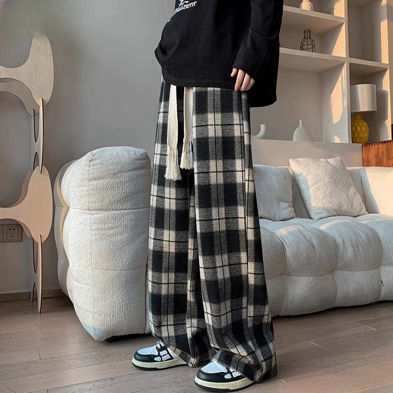 特大码300斤复古格子休闲长裤